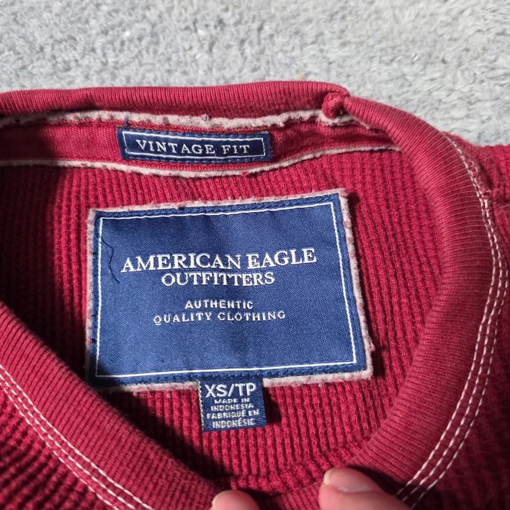 American Eagle Mens XS Long Sleeve Sweater Thermal Lot Green Red Vintage Ft Logo